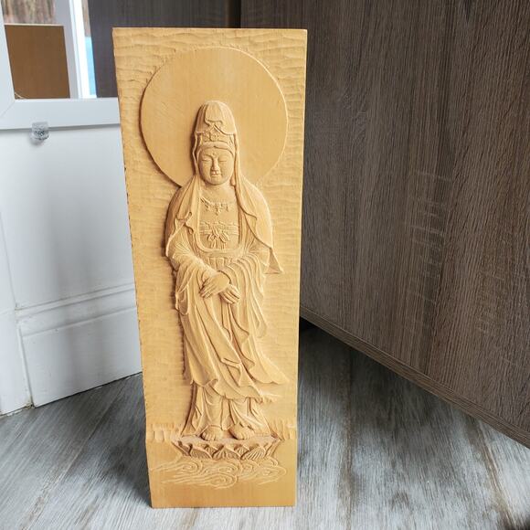 Handmade Other - Signed Handmade Wood Carving of the Chinese White Robed Kannon Goddess